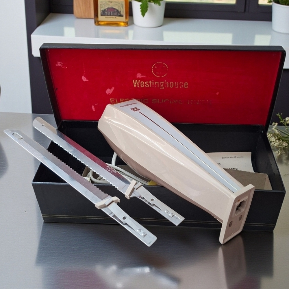 1966 Vintage Westinghouse Electric Slicing Knife Set With Case 2 Types Of Blade